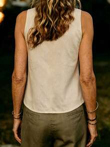 SHEIN Middle-Aged & Elderly Women's Casual Solid Color Vest, Summer - Brown - View 2