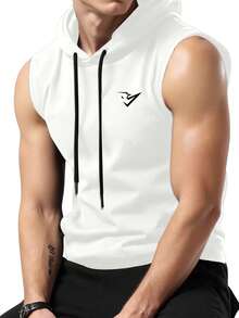 Manfinity Sport Corelite 男款時尚百搭印花連帽運動背心，適合跑步、健身與健身房 - 白色 - 查看 3