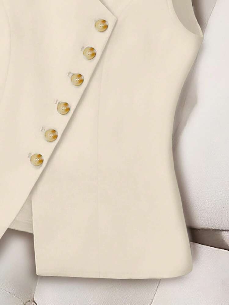 GlowEve CURVE Chaleco de blazer casual y versátil con cuello en V para mujer talla grande - Caqui - Añade 3