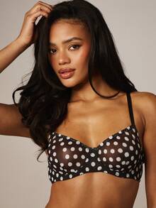 MISSGUIDED Polka Dot Balconette Bra And Garter Set With Adjustable Straps Vintage Pin Up Style Intimate Lingerie - Black - View 2