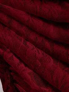 SHEIN MOD Plus Size Women's Off Shoulder Ruffle Lace Elegant Waist Cinching Cocktail Party Dress - Burgundy - View 5