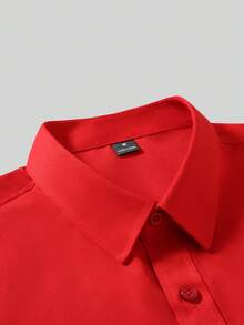 Manfinity Mode Men's Solid Color Single-Breasted Casual Long Sleeve Formal Shirt, Ceremony - Red - View 6