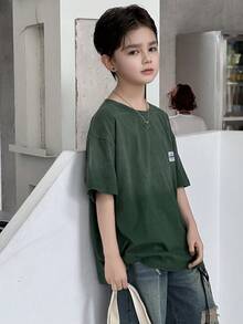 Dazy Kids 青少年男童休闲时尚街头风日常通勤字母印花宽松T恤，夏季 - 綠色 - 查看 6