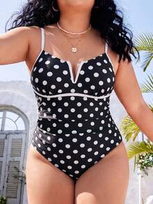 Swim Mod 2026 New Women's Spring/Summer Spaghetti Strap Polka Dot Print Beach Swimwear Set Plus Size - Multicolor - View 1