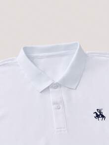Courvante 男士休闲 Polo 衫套装，图案条纹刺绣白色上衣搭配蓝色条纹短裤，纽扣设计，两件套 - 人造丝材质，柔软垂坠，适合高尔夫和网球运动，前襟带抽绳和口袋，商务通勤，父亲节送给父亲和男友的礼物 - 白色 - 查看 5