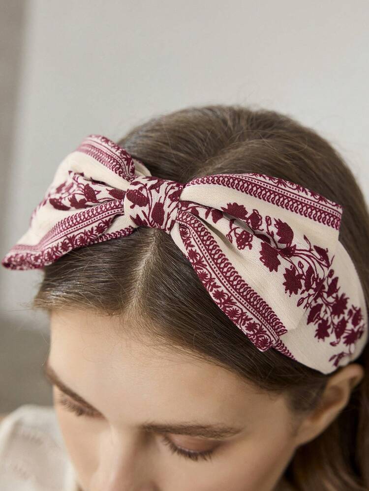 1 STYLISH BURGUNDY BOW WITH HEADBAND FOR DAILY TRAVEL