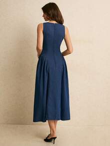 Poéselle Women's Cutout Ruched Waist Elegant Denim Dress, Suitable For Party And Outings - Medium Wash - View 2