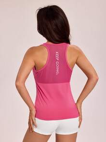 SHEIN Sports Casual Versatile Fuchsia Sleeveless Mesh Patchwork Design Sports Tank Top - Hot Pink - View 6
