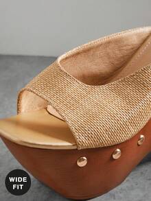 SHUZIA Sandal đế xuồng dày dặn, dáng rộng dành cho nữ, thích hợp đi hàng ngày hoặc đi nghỉ mát, kiểu dáng dễ thương và thanh lịch, làm từ chất liệu PU. - Màu be - Xem 5