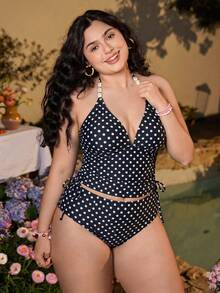 Swim Mod 2026新款加大码女式随机印花优雅抽绳休闲吊带泳衣，夏季 - 黑與白 - 查看 4