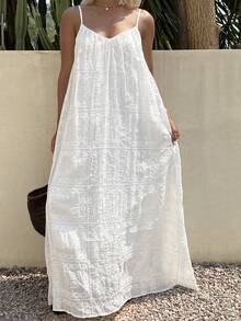 DAZY Women's Textured Loose Spaghetti Strap Dress, Suitable For Vacation - White - View 1