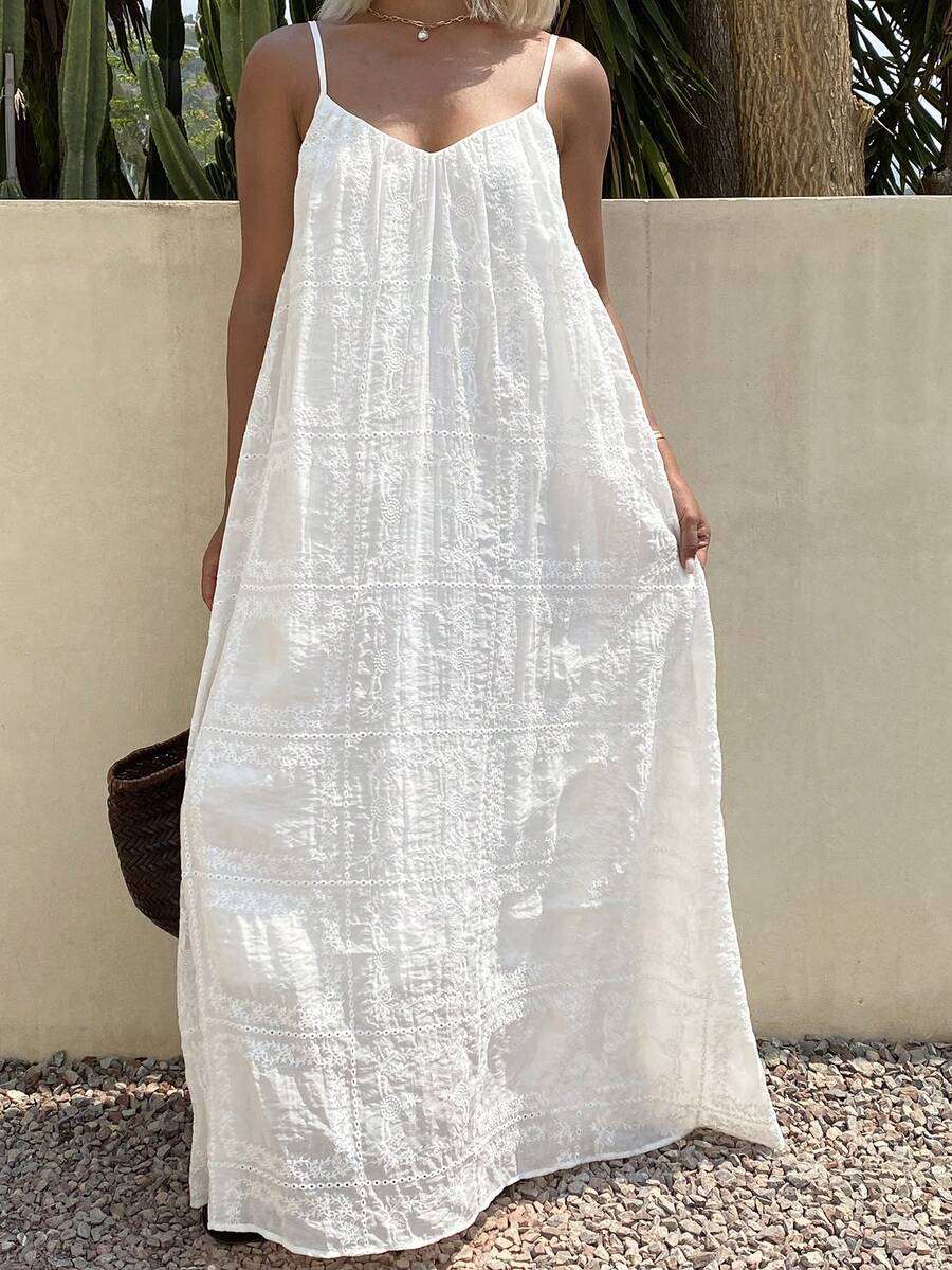 DAZY Women's Textured Loose Spaghetti Strap Dress, Suitable For Vacation - White - View 1
