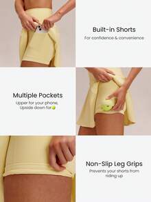 GLOWMODE Ace Every Move Tummy Control 2.0 Quick-Dry Sun Protection Built-In Shorts Non-Slip Grips Tennis Mini Skirt Tennis Golf Pickleball Daily Casual Wear - French Vanilla - View 4
