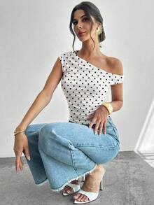 Firerie Women's Asymmetric Ruched Cropped Top,Summer Top - Black and White - View 8