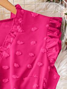 DreamSkyne Blus Wanita Ukuran Besar Model V-Neck dengan Hiasan Rumbai, Kasual, Serbaguna untuk Pemakaian Sehari-hari - Hot Pink - View 4
