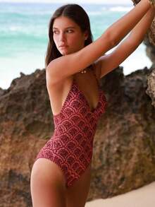 Swim Vcay New Summer Random Print V-Neck Sleeveless Backless Strap One-Piece Swimsuit - Multicolor - View 3