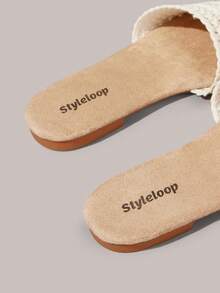 Styleloop 女士鞋履，米色，编织拖鞋，度假风复古休闲舒适沙滩凉鞋 - 白白色 - 查看 6