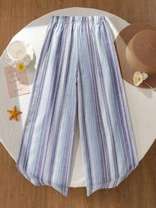 Girls' Vacation Casual All-Match Loose & Comfortable Wide Leg Pants, Textured Apricot Fabric, Spring/Summer New, Matching With Sister And Mom,Holiday,Summer,Travel - Multicolor - View 2