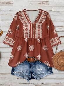EMERY ROSE Vacation Casual Geometric Print Top - Multicolor - View 7