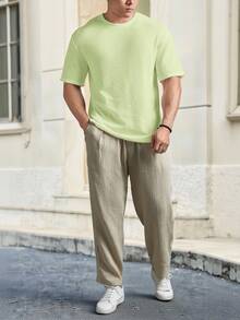Manfinity VCAY Loose Fit Men's Solid Waffle Knit T-Shirt - Light Yellow - View 6
