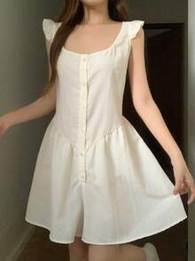 Livesso 女士纯色前扣连体裤家居服夏季 - 白色 - 查看 7