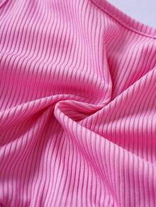 THE POWERPUFF GIRLS X SHEIN Sweet & Cute Ribbed Tank Dress For Young Girls - Pink - View 6