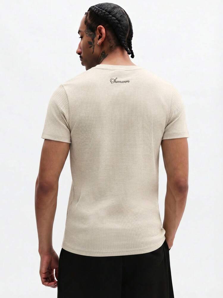Henley Tee With Button Front Placket Short Sleeve Ribbed Texture Classic Casual Summer Spring Everyday Essential Basic Comfortable Relaxed Fit