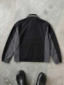 PAVTROS Men's Letter Print Contrast Color Zipper Design Jacket - Grey - View 2