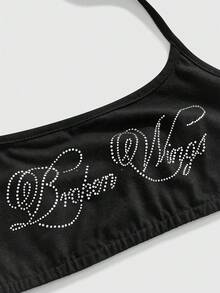 ROMWE Y2K Bộ áo tank top nữ gợi cảm, đa năng, đính đá và chữ cái. - Nhiều màu - Xem 3
