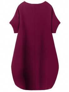 SHEIN LUNE Đầm nữ cỡ lớn cổ tròn tay ngắn, kiểu dáng thường ngày thoải mái, phù hợp cho việc đi lại hàng ngày. - Màu Hồng Tươi - Xem 2
