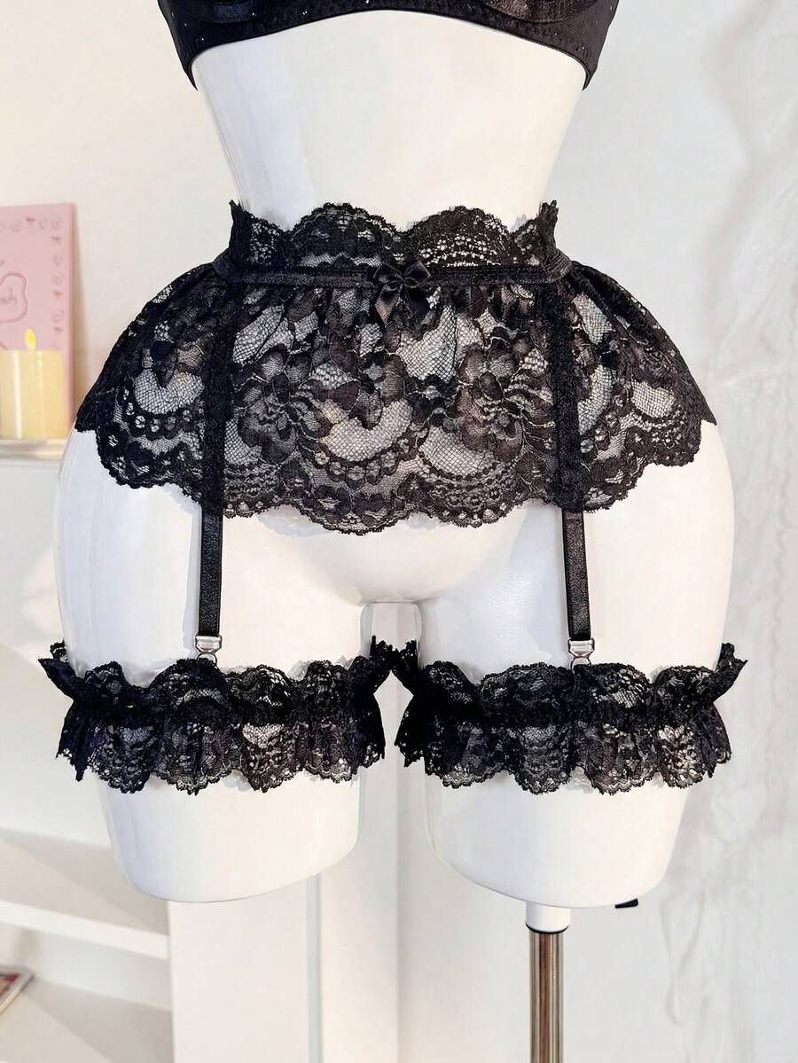PetitDoll Dây nịt ren cho chân, phụ kiện nội y gợi cảm dành cho nữ. - màu đen - Xem 1