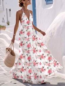 Louniche Đầm nữ kiểu dáng nghỉ hè, in họa tiết, hở lưng, có dây rút. - Nhiều màu - Xem 3