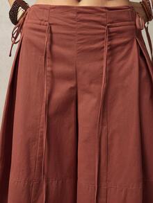Bohemela Women's Solid Color Pleated Wide Leg Pants, Vacation - Rust Brown - View 6