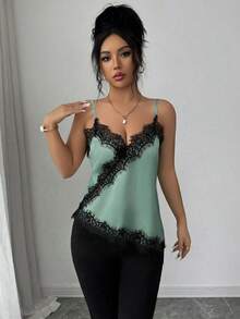 Rafferiza Regata Casual Versátil de Uso Diário com Recortes de Renda para Mulheres - Verde - Visão 6