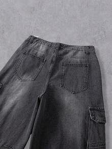 Manfinity Denimwave Quần Jeans Baggy Jeans Nam Màu Đen Thường Ngày Có Nhiều Túi Và Ống Rộng, Quần Cargo Dành Cho Chồng, Quà Tặng Bạn Trai Đi Chơi Đi Làm Đường Phố, Phong Cách Grunge - màu đen - Xem 6