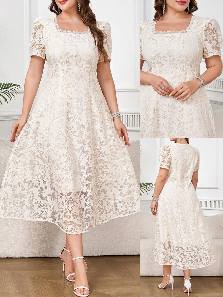Reflora Vestido de encaje elegante de manga corta con cuello cuadrado para mujer de talla grande, vestido de verano, vestido de primavera, vestido de festival, vestido de Pascua, vestido elegante, vestido de fiesta elegante, vestido de playa, vestido de invitada de boda para mujer, vestido de dama de honor, vestido de graduación, atuendo de graduación para madre, vestido casual, vestido de vacaciones, vestido de fiesta, vestido formal, vestido floral, vestido de talla grande para mujer, vestido fluido morado elegante, vestido elegante para mujer, vestido elegante de primavera y verano Fleurora, vestido maxi con estampado floral, vestido de manga abullonada para mujer, último vestido, vestido Zanzea para mujer de talla grande, vestido Zanea para mujer, atuendos de invitada de boda para mujer, vestidos de cumpleaños para mujer de talla grande - Albaricoque - Ver 1