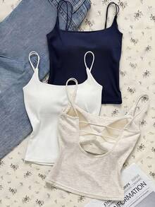 Plus Size Casual Solid Color Camisole - Black - View 1
