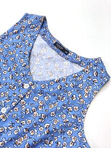 Breezaya Đầm không tay cổ chữ V dáng xòe cho nữ cỡ lớn mùa xuân/hè, họa tiết hoa đơn giản, màu xanh dương, kiểu dáng giản dị nhưng thanh lịch, cài cúc phía trước, phong cách miền Tây cho kỳ nghỉ xuân, trang phục đi biển cho nữ, trang phục mùa hè cho nữ, phong cách Boho. - Nhiều màu - Xem 5