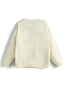 ROMWE Kawaii Áo len trễ vai họa tiết chữ và quả anh đào cỡ lớn cho nữ, dành cho mùa đông - trắng - Xem 3