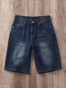 Manfinity Joysei Men's Denim Straight Leg Embroidered Shorts - Dark Wash - View 2