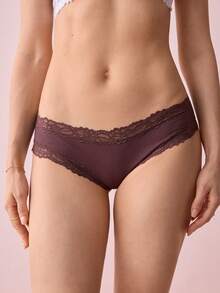 Bonmuse 5pcs Women's Solid Color Minimalist Comfortable Lace Trim Bikini Panties - Multicolor - View 11