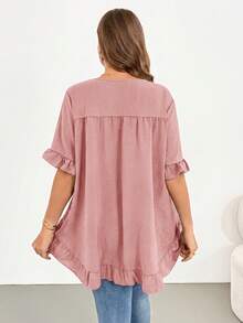 Shapeblank Women's Plus-Size Dusty Pink Summer Casual Everyday Shirt,Fashionable Loose Comfortable Ruffled Short-Sleeved Curve Cute Tops,Women Blouse - Dusty Pink - View 3
