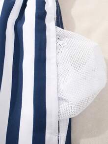 Manfinity Swimmode Men's Striped Drawstring Waist Beach Shorts, Holiday - Blue and White - View 3