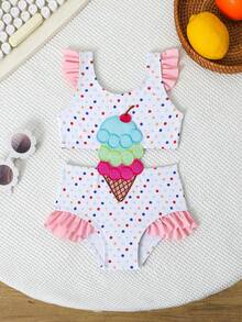 SHEIN Infant & Baby GirlColorful Ice Cream Embroidered Romper, Casual Cute Outfit Suitable For Summer Vacation, Beach, Pool, Holiday Party - Multicolor - View 3