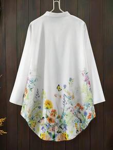 Lacomfia Plus Size Floral Print Casual Vacation Shirt - Multicolor - View 2