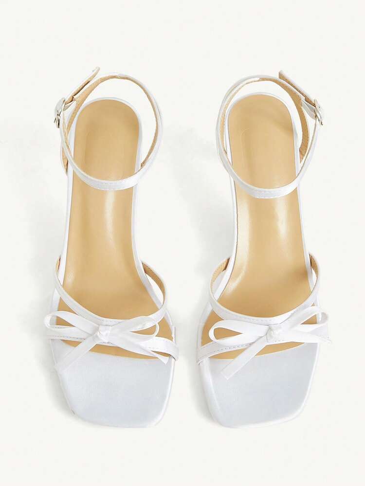 CUCCOO CHICEST Women's Shoes Summer New Bow Open Toe Cross Strap Square Head Stiletto Fashion Commuter White Satin High Heels Sandals Dating Afternoon Tea