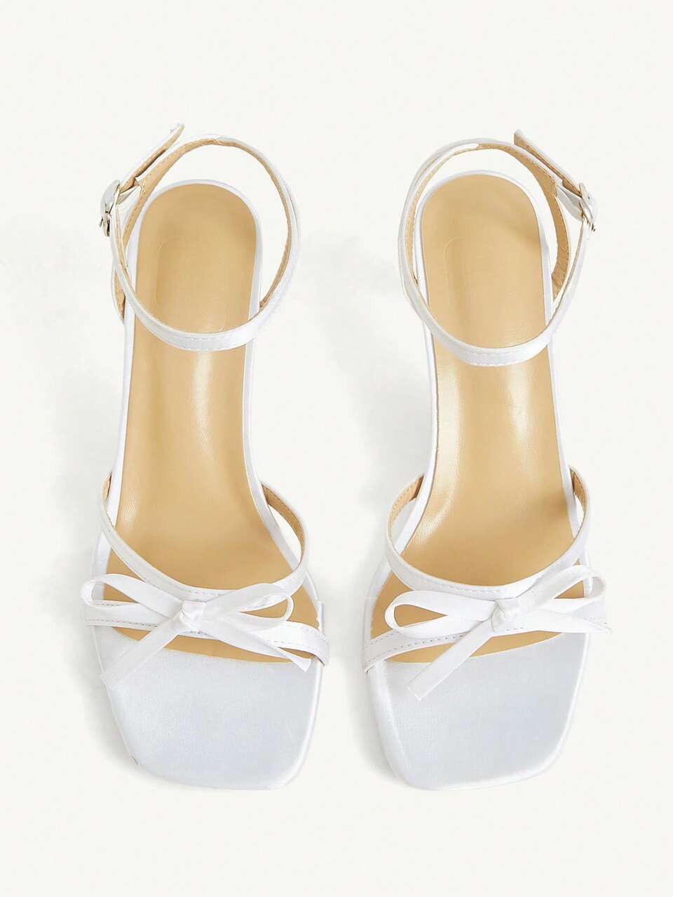 CUCCOO CHICEST Women's Shoes Summer New Bow Open Toe Cross Strap Square Toe Stiletto Fashion Commuter White Satin High Heels Sandals Dating Afternoon Tea