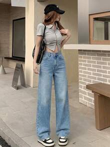 DAZY Women's Solid Color Casual Korean Style Jeans - Baby Blue - View 5
