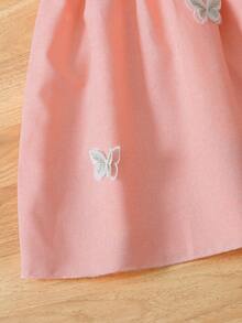 SHEIN Genkimix Kids 女童蝴蝶装饰荷叶边优雅短袖公主裙，夏季 - 粉色 - 查看 6