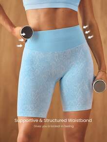 GLOWMODE Quần short biker cạp cao ôm sát, siêu mềm mại, không đường may, dài 5 inch, nâng mông, hai lớp, che phủ toàn bộ đùi, thích hợp cho tập luyện mùa hè, tập gym, studio và mặc hàng ngày. - Màu xanh lam - Xem 6
